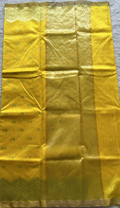 Chanderi Silk Saree Yellow color complemented with a Crown Zari border - Sampradaya Designer Studio