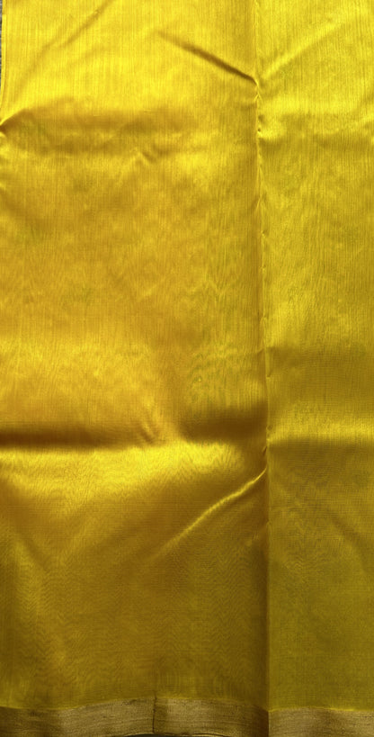 Chanderi Silk Saree Yellow color complemented with a Crown Zari border - Sampradaya Designer Studio