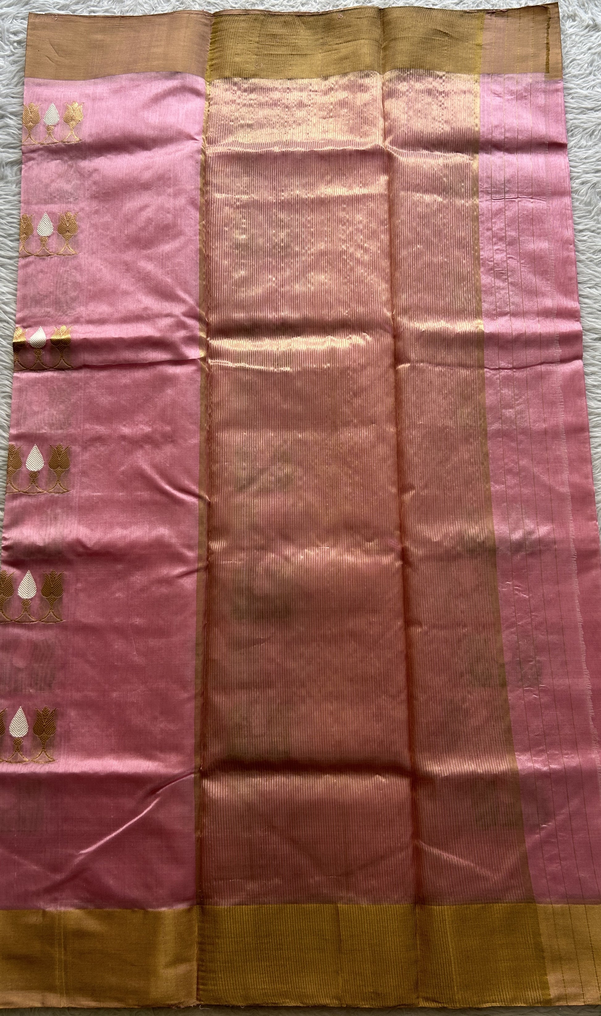 Chanderi Silk Saree Light Pink color complemented with a Gold Zari border - Sampradaya Designer Studio
