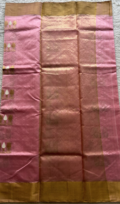 Chanderi Silk Saree Light Pink color complemented with a Gold Zari border - Sampradaya Designer Studio