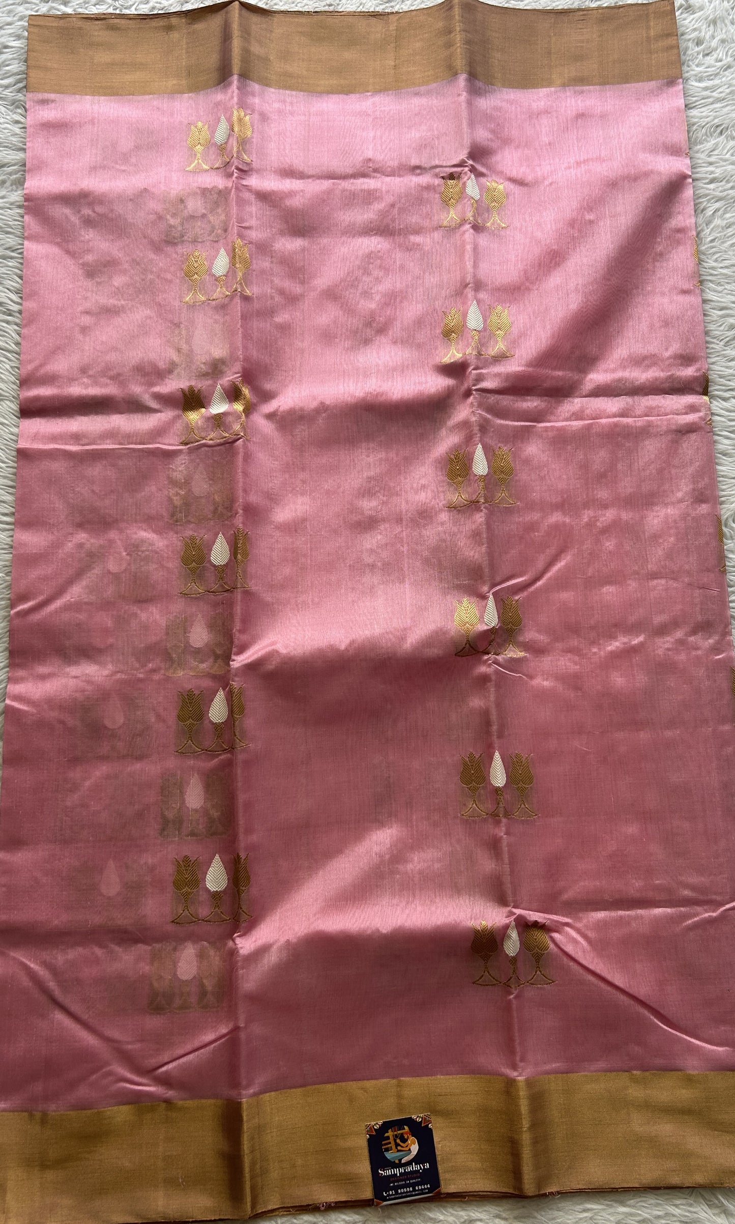Chanderi Silk Saree Light Pink color complemented with a Gold Zari border - Sampradaya Designer Studio