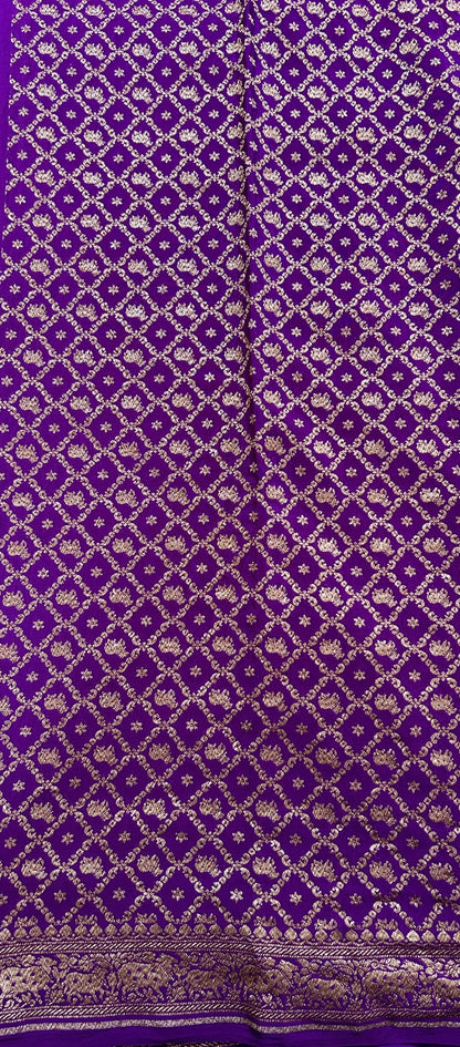 Banarasi Georgette Saree Purple Colored Complemented with a Zari border. - Sampradaya Designer Studio
