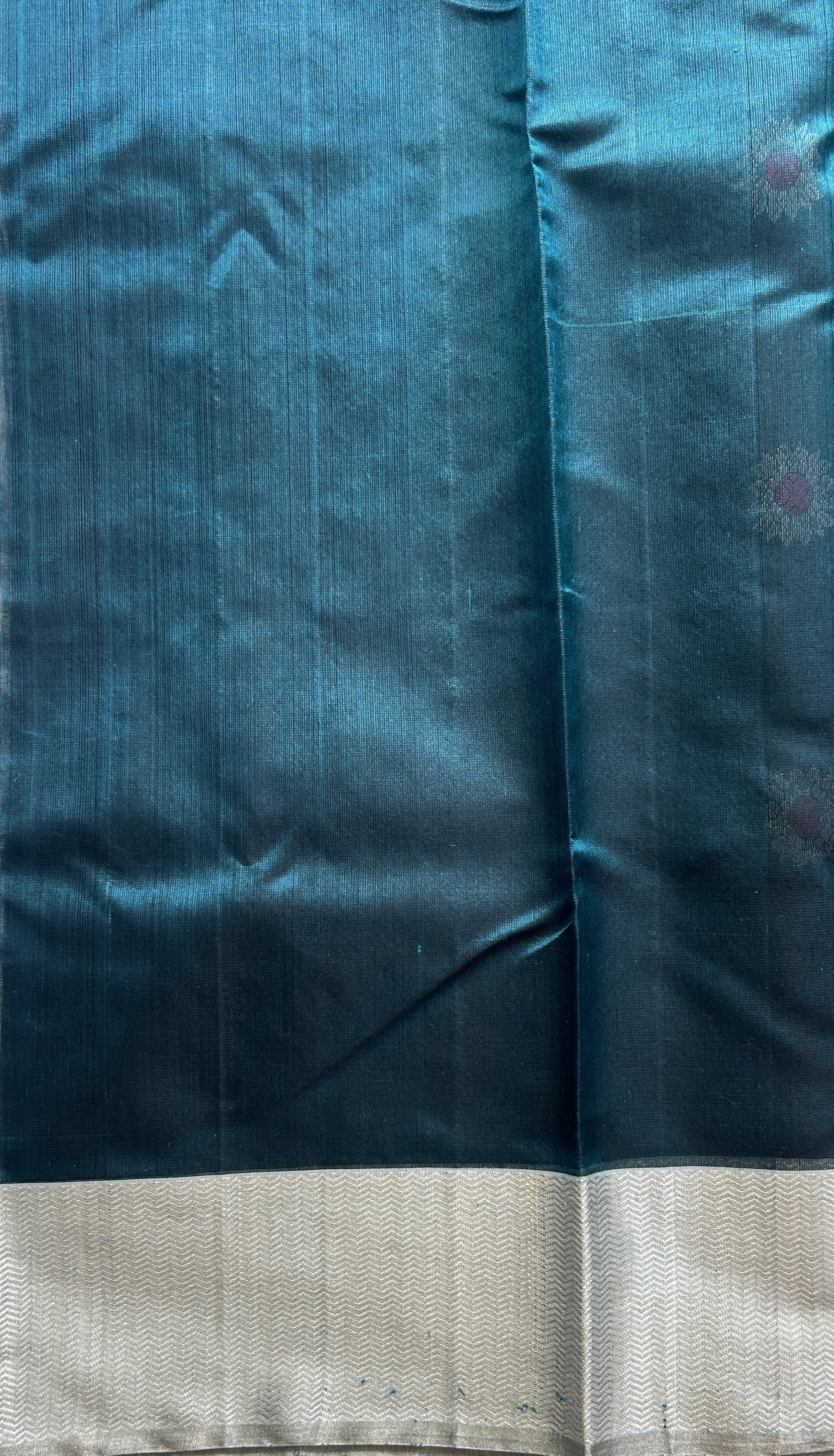 Chanderi Silk Saree Teal Green color complemented with a Zari border - Sampradaya Designer Studio