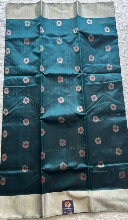 Chanderi Silk Saree Teal Green color complemented with a Zari border - Sampradaya Designer Studio