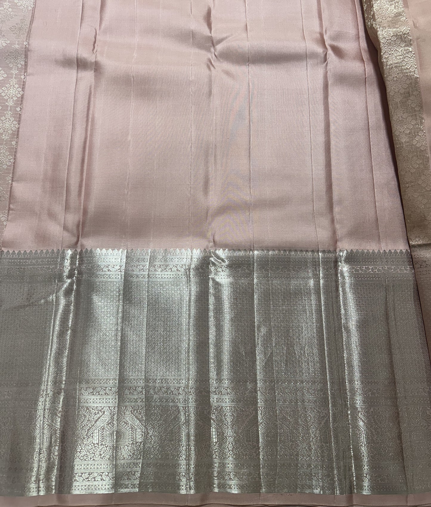 Peach Kanjivaram Silk Saree | Weaving Border With Floral Butta | Handloom | Silk Mark Certified