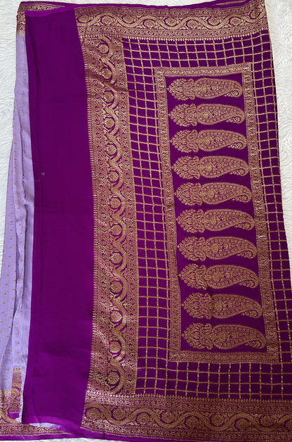 Banarasi Georgette Saree Lavender Colored Complemented with a Violet Zari border. - Sampradaya Designer Studio