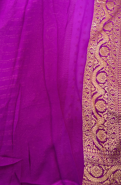 Banarasi Georgette Saree Lavender Colored Complemented with a Violet Zari border. - Sampradaya Designer Studio