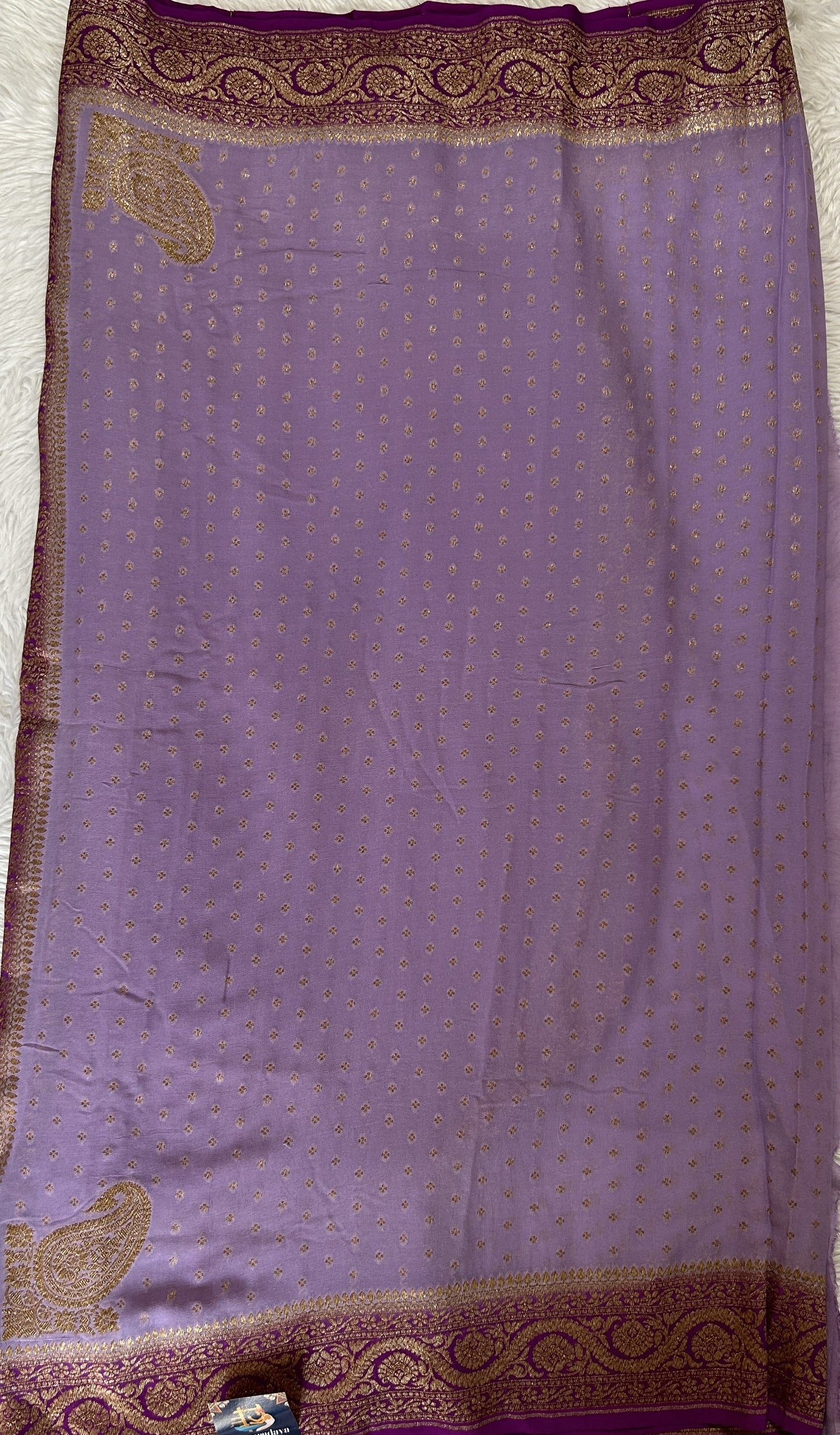 Banarasi Georgette Saree Lavender Colored Complemented with a Violet Zari border. - Sampradaya Designer Studio