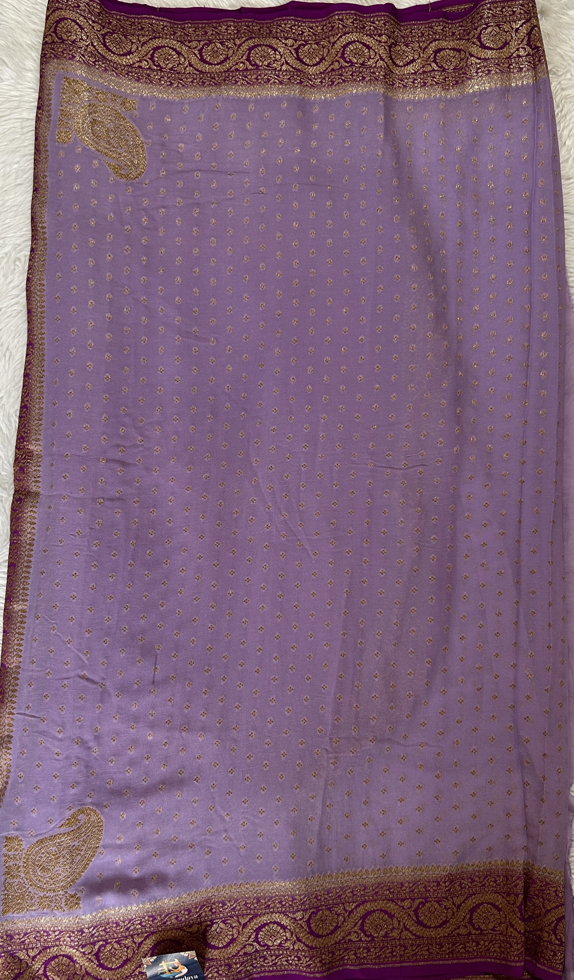 Banarasi Georgette Saree Lavender Colored Complemented with a Violet Zari border. - Sampradaya Designer Studio