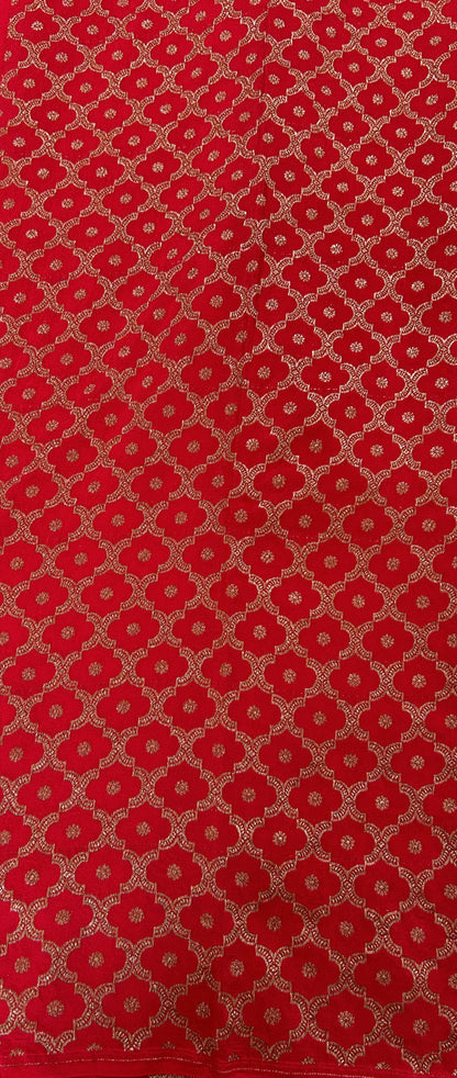 Banarasi Georgette Saree Bottle Green Colored Complemented with a Red Color Zari border. - Sampradaya Designer Studio