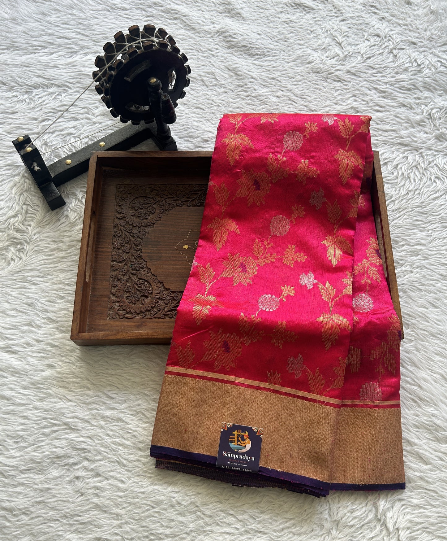 Chanderi Silk Saree Dark Pink color complemented with a Zari border - Sampradaya Designer Studio