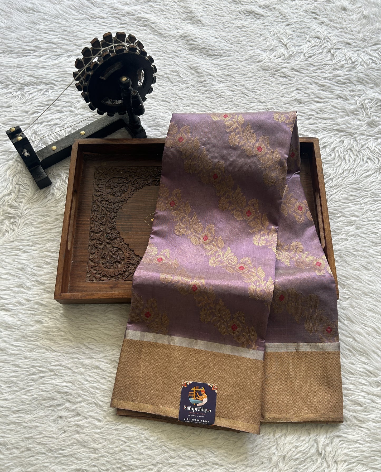Chanderi Silk Saree Dark Lavender color complemented with a Zari border - Sampradaya Designer Studio