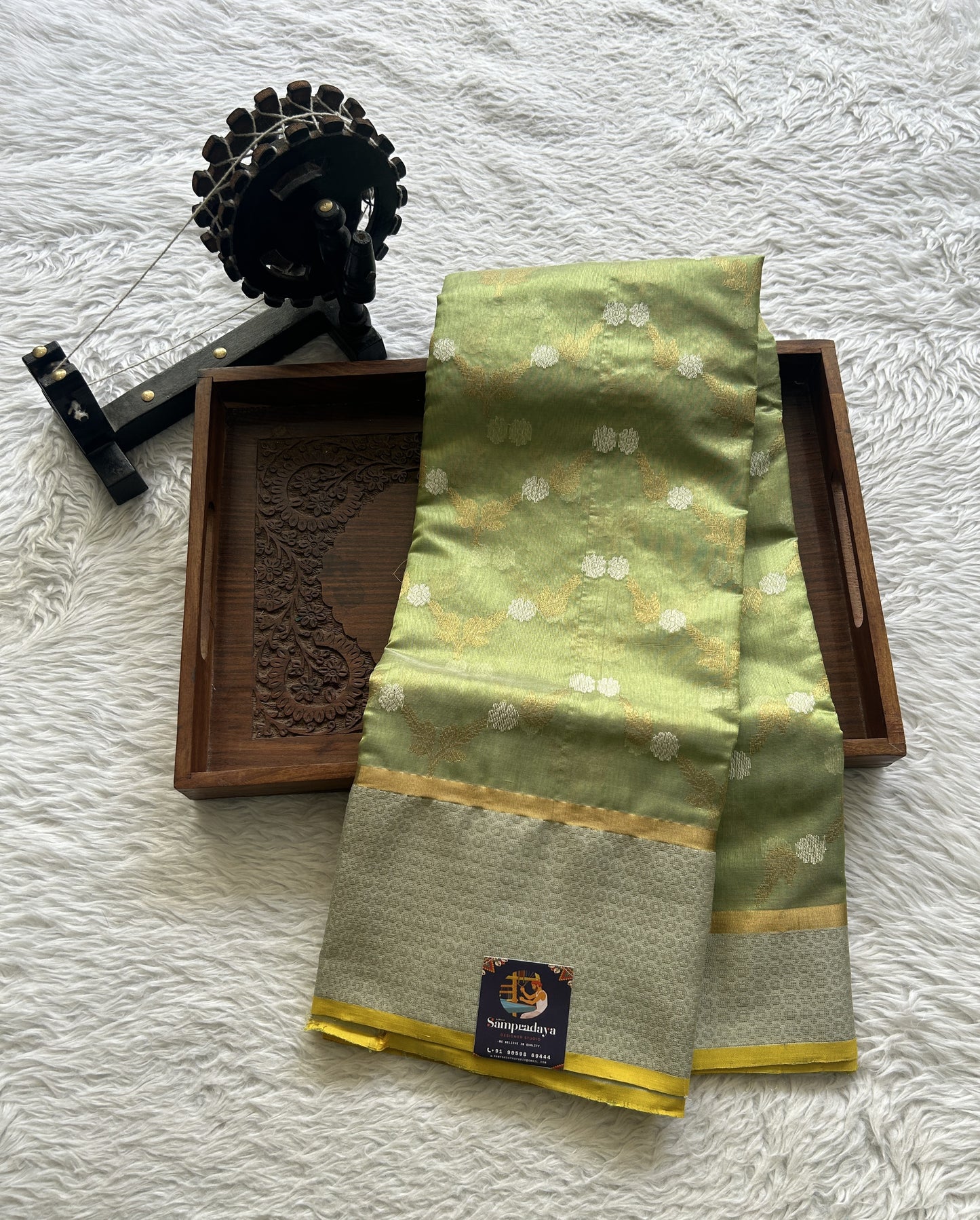Chanderi Silk Saree Spring Green color complemented with a Zari border - Sampradaya Designer Studio