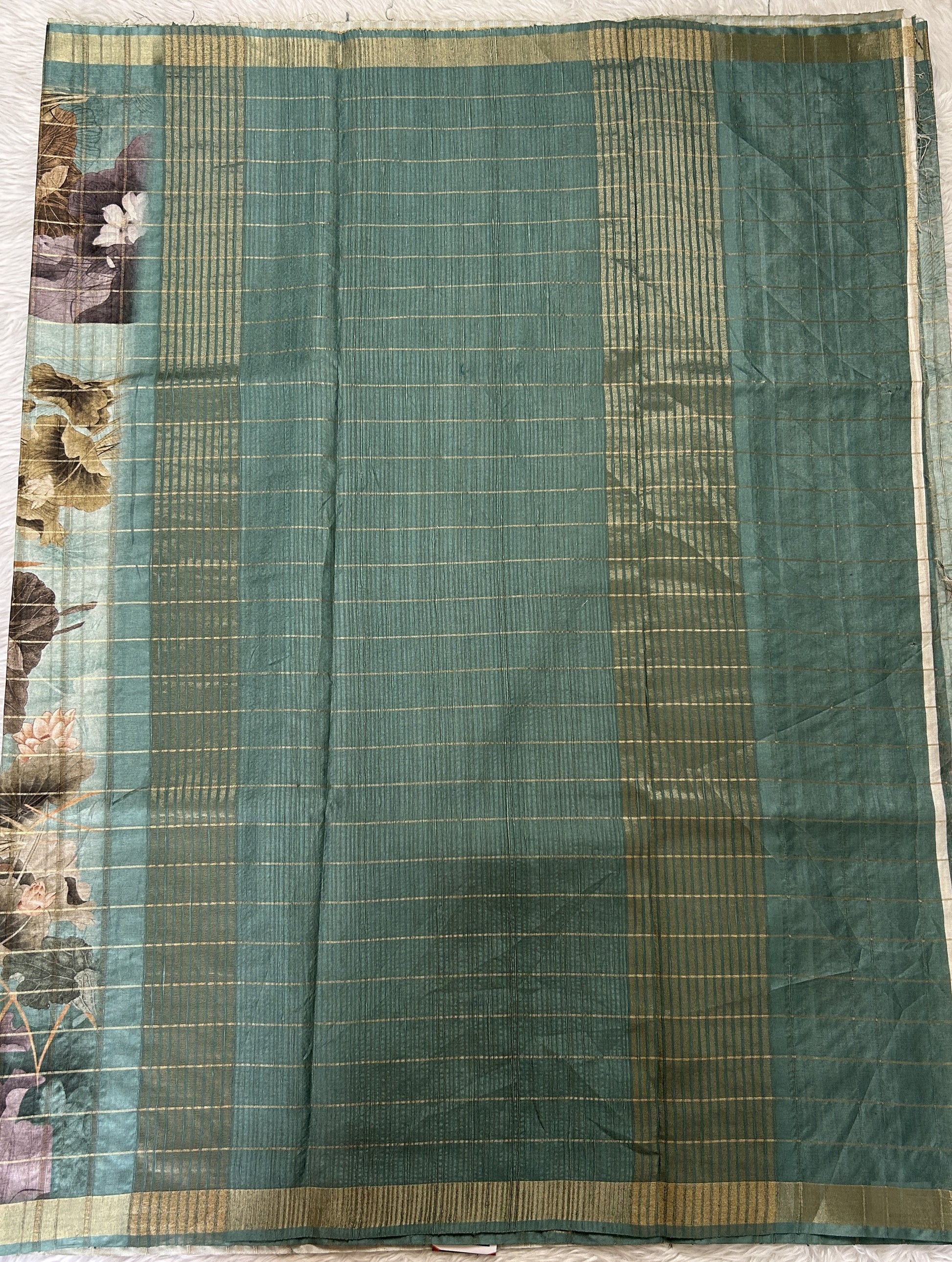 Semi Tussar Tissue Designer Saree Green Blue colored Saree complemented with a Zari Border. - Sampradaya Designer Studio
