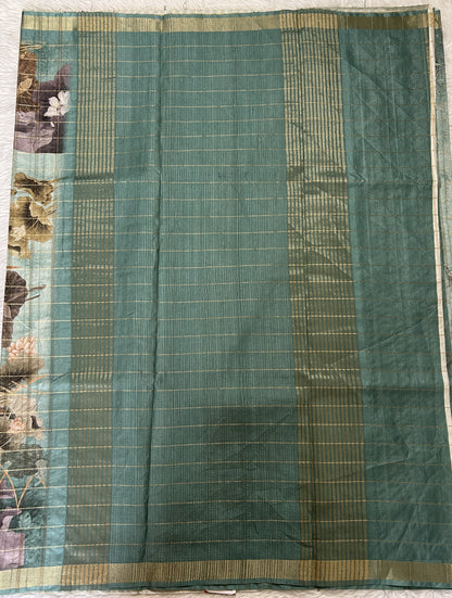 Semi Tussar Tissue Designer Saree Green Blue colored Saree complemented with a Zari Border. - Sampradaya Designer Studio