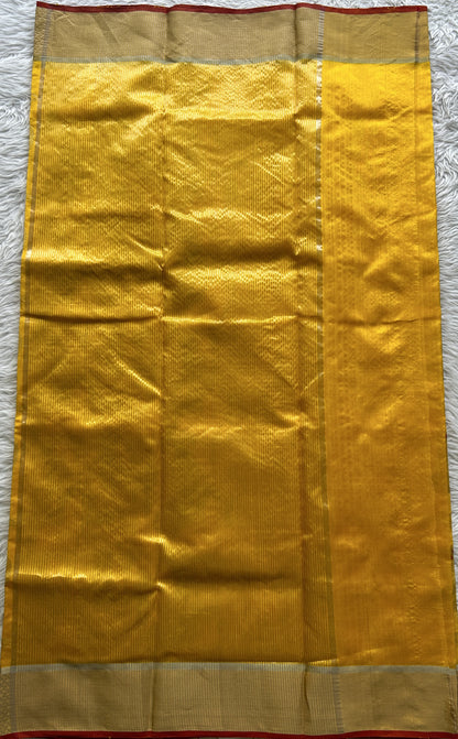 Chanderi Silk Saree Dark Yellow color complemented with a Zari border - Sampradaya Designer Studio