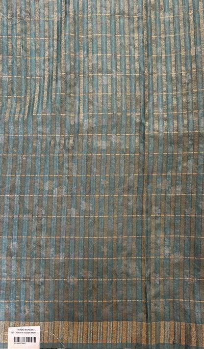 Semi Tussar Tissue Designer Saree Green Blue colored Saree complemented with a Zari Border. - Sampradaya Designer Studio