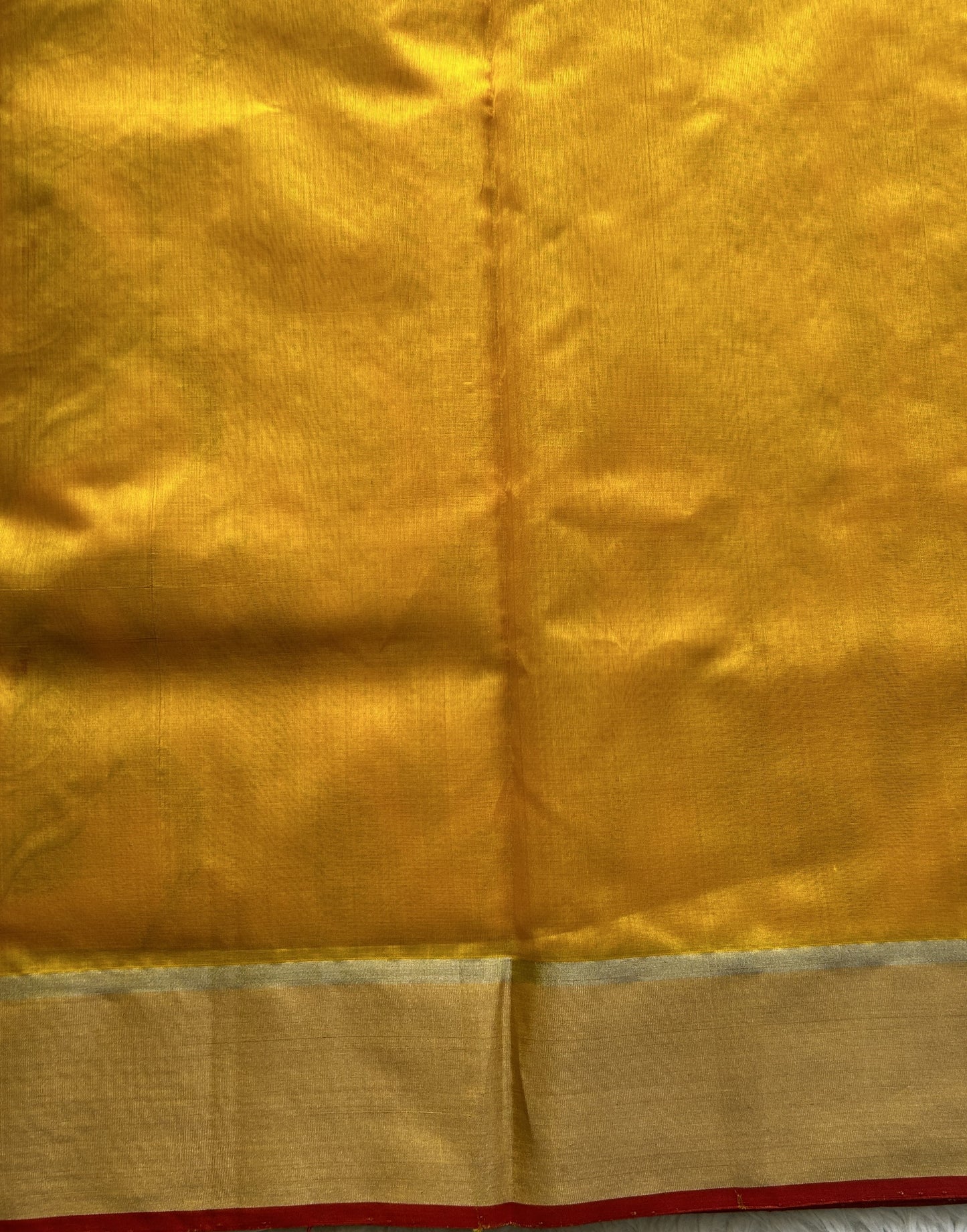 Chanderi Silk Saree Dark Yellow color complemented with a Zari border - Sampradaya Designer Studio