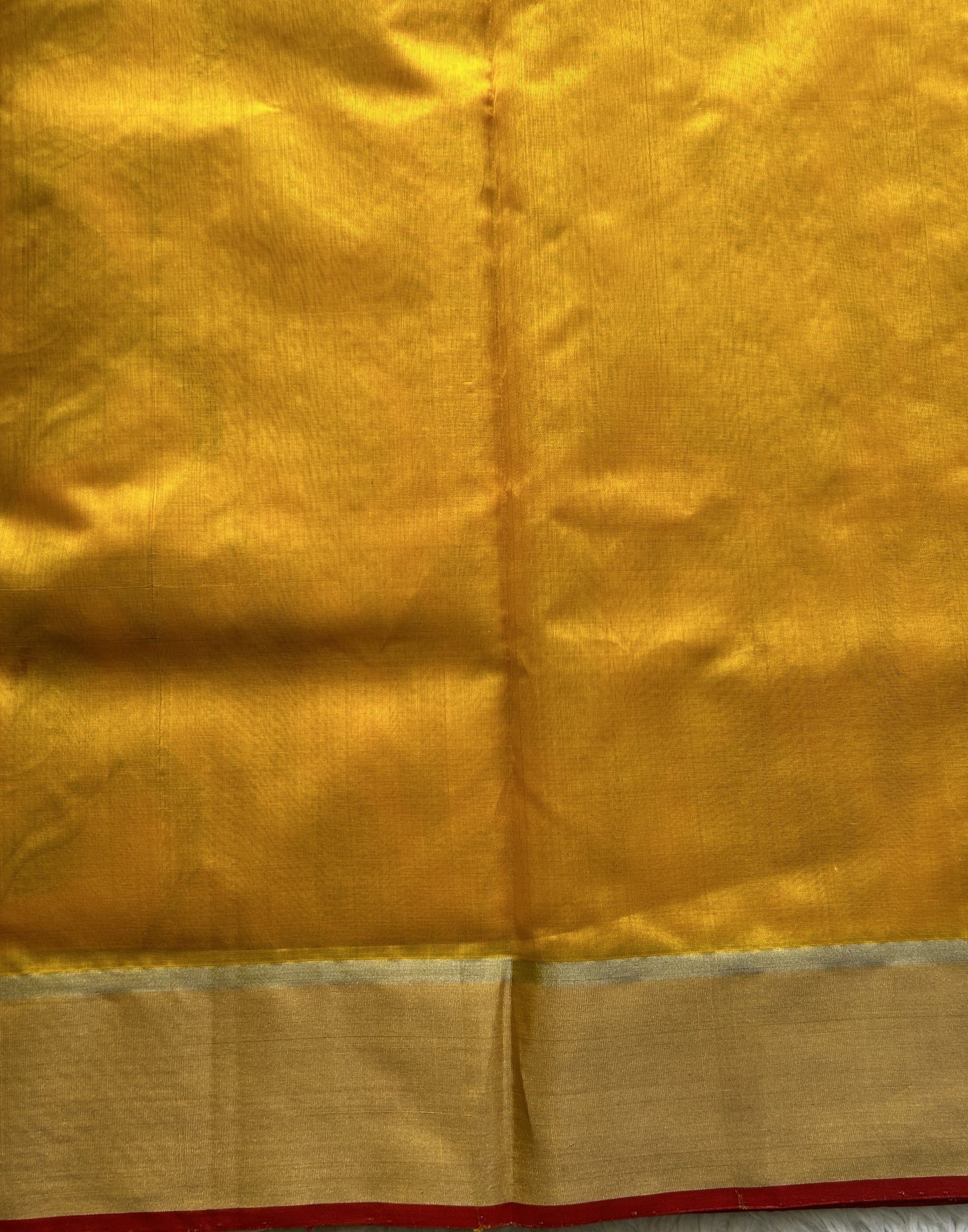 Chanderi Silk Saree Dark Yellow color complemented with a Zari border - Sampradaya Designer Studio