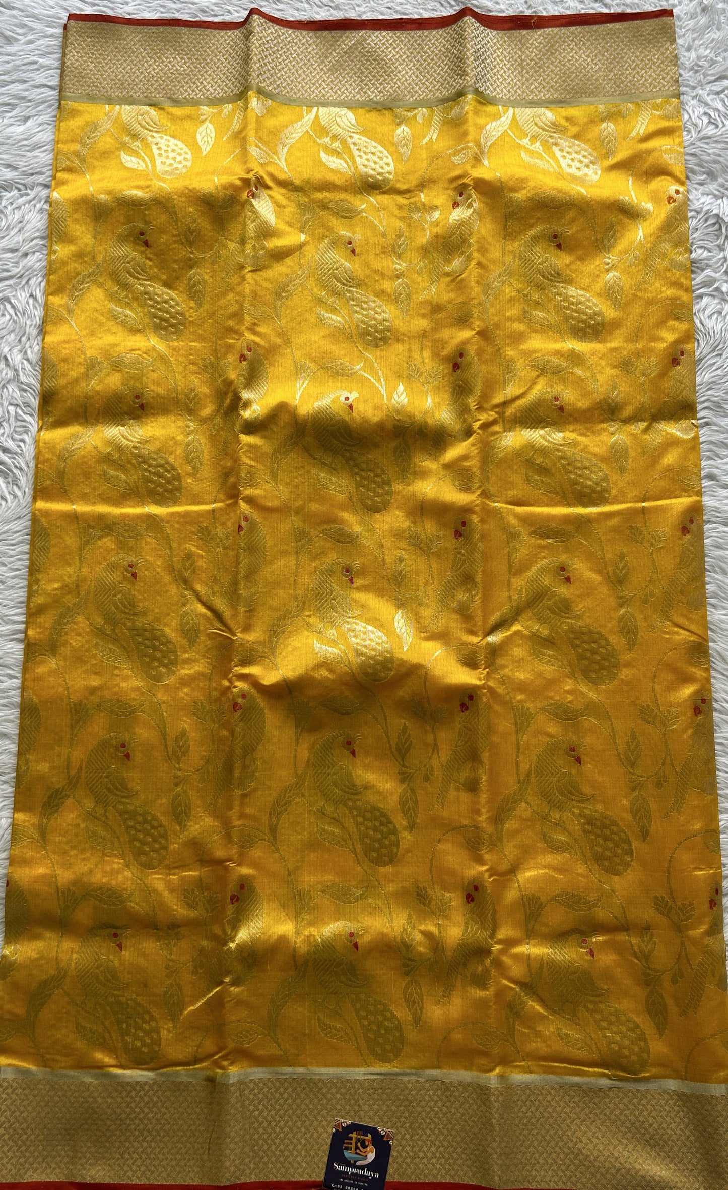 Chanderi Silk Saree Dark Yellow color complemented with a Zari border - Sampradaya Designer Studio