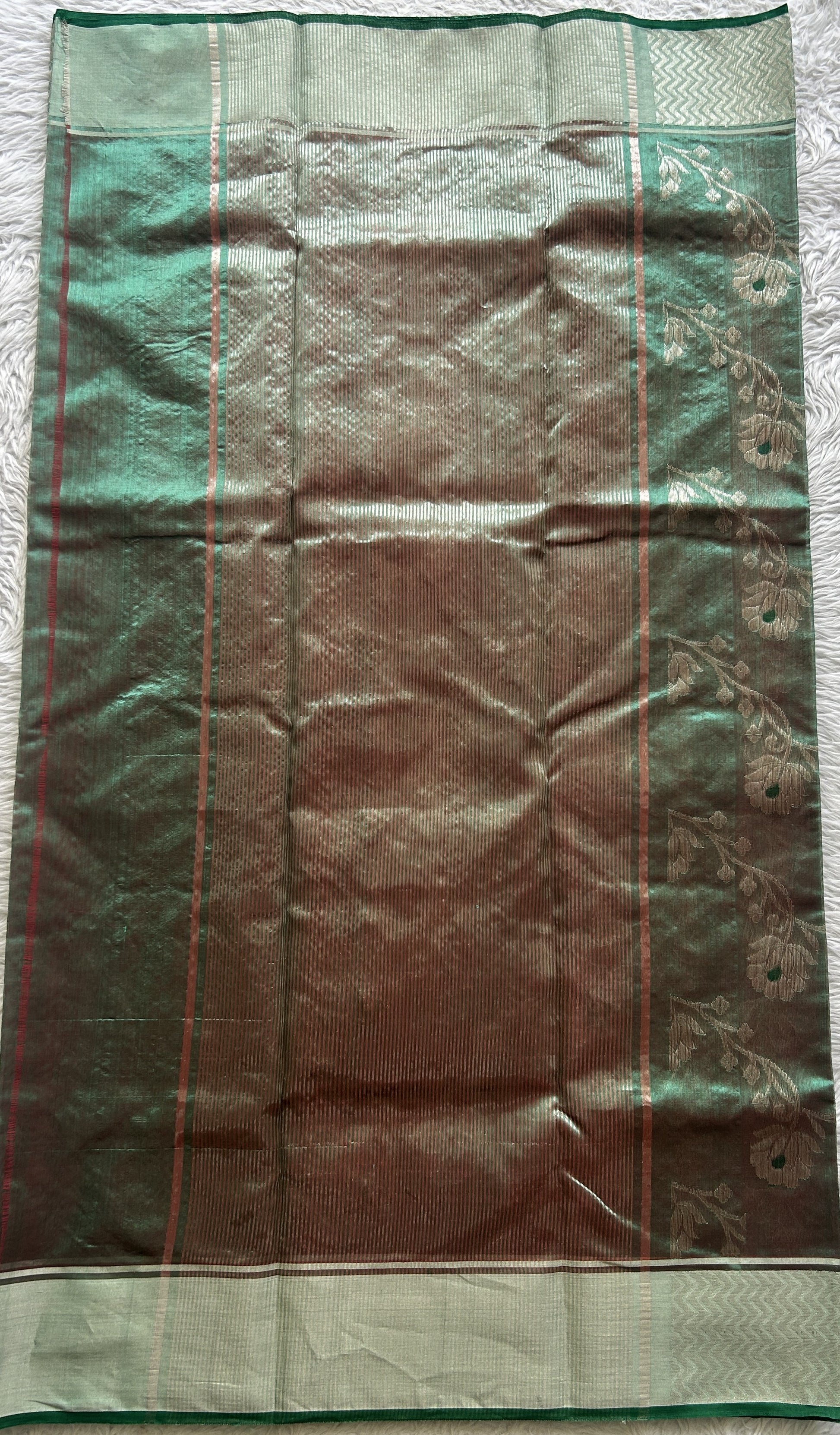 Chanderi Silk Saree Light Teal Green color complemented with a Zari border - Sampradaya Designer Studio