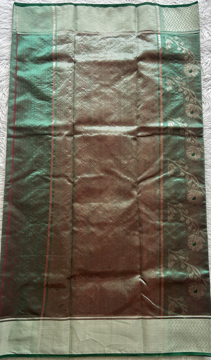 Chanderi Silk Saree Light Teal Green color complemented with a Zari border - Sampradaya Designer Studio