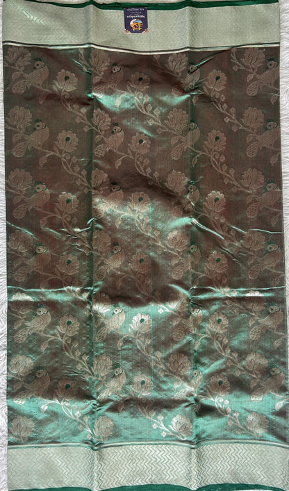 Chanderi Silk Saree Light Teal Green color complemented with a Zari border - Sampradaya Designer Studio
