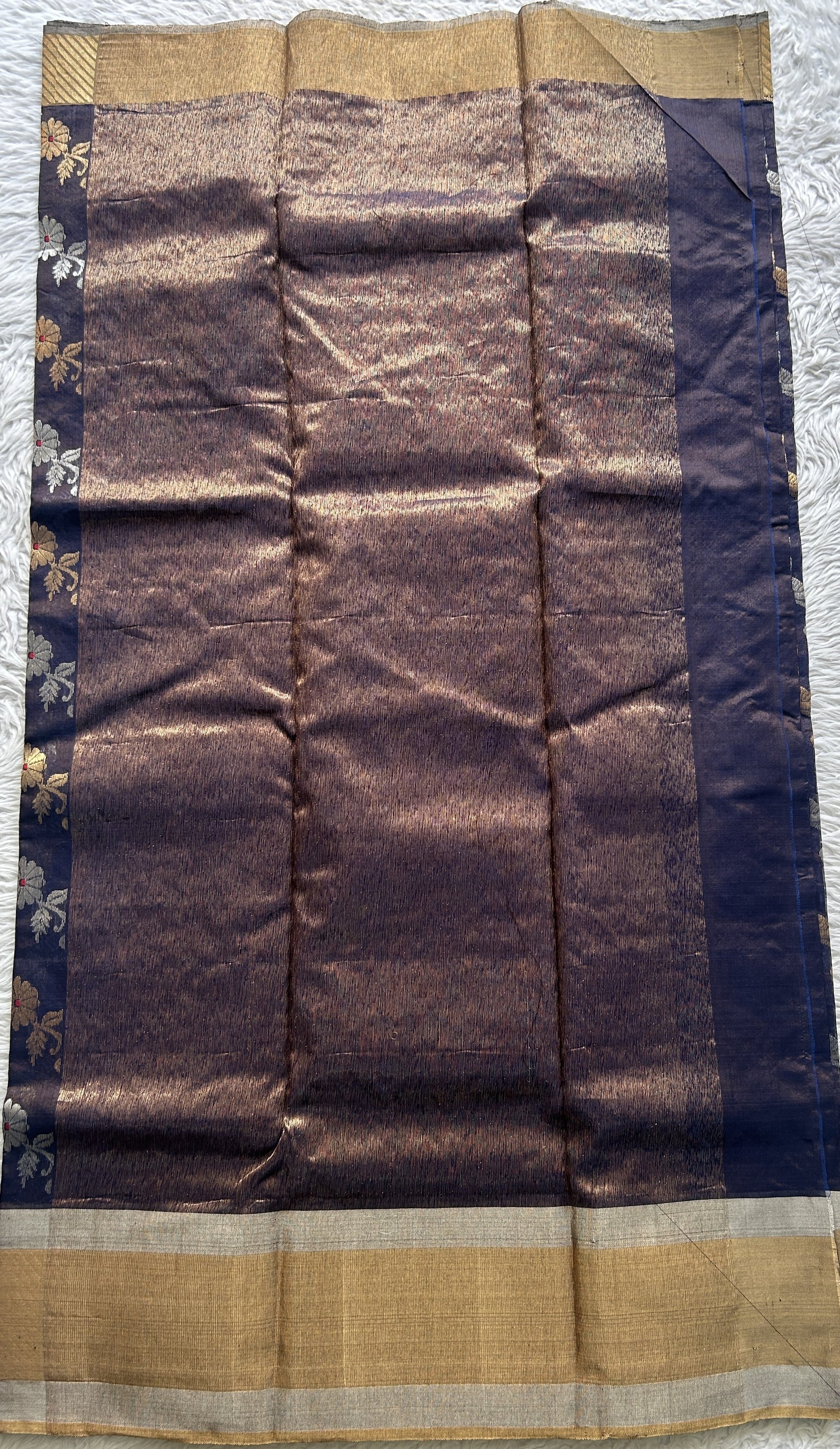 Chanderi Silk Saree Navy Blue color complemented with a Zari border - Sampradaya Designer Studio