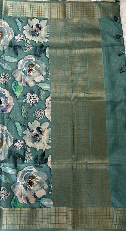 Semi Tussar Tissue Designer Saree Sea Green colored Saree complemented with a Zari Border. - Sampradaya Designer Studio