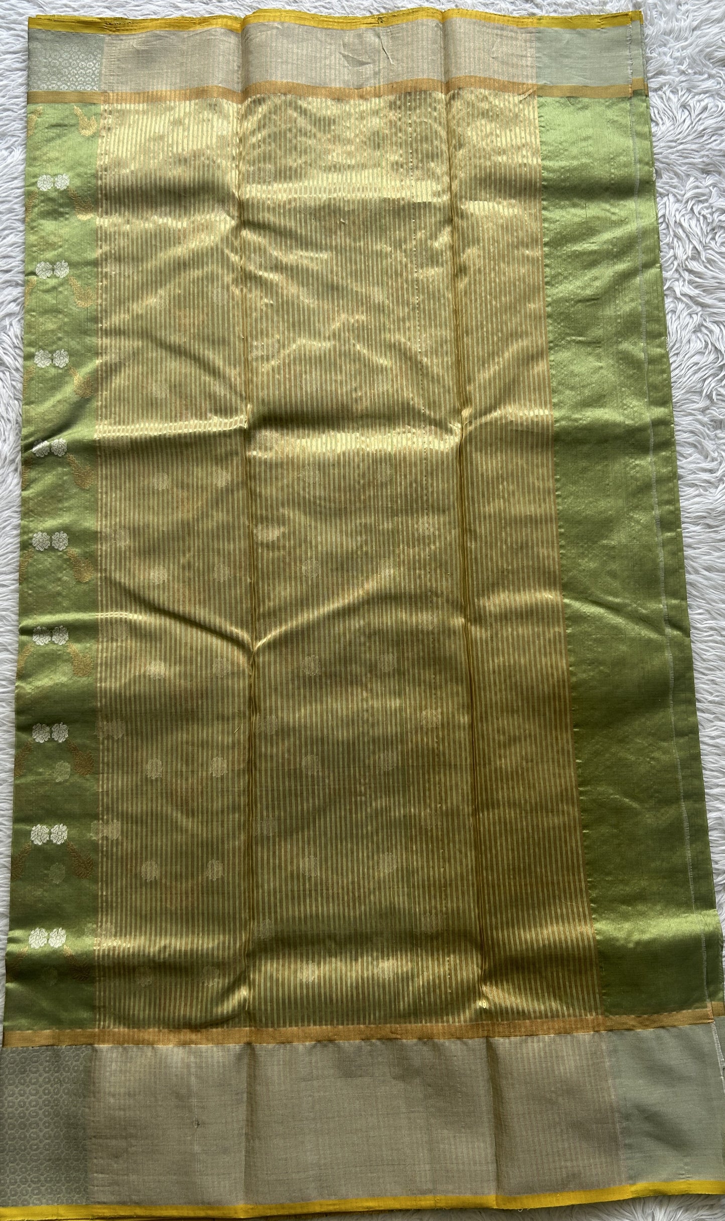Chanderi Silk Saree Spring Green color complemented with a Zari border - Sampradaya Designer Studio