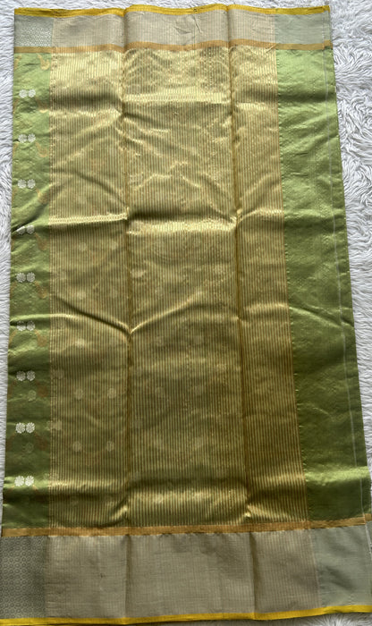 Chanderi Silk Saree Spring Green color complemented with a Zari border - Sampradaya Designer Studio