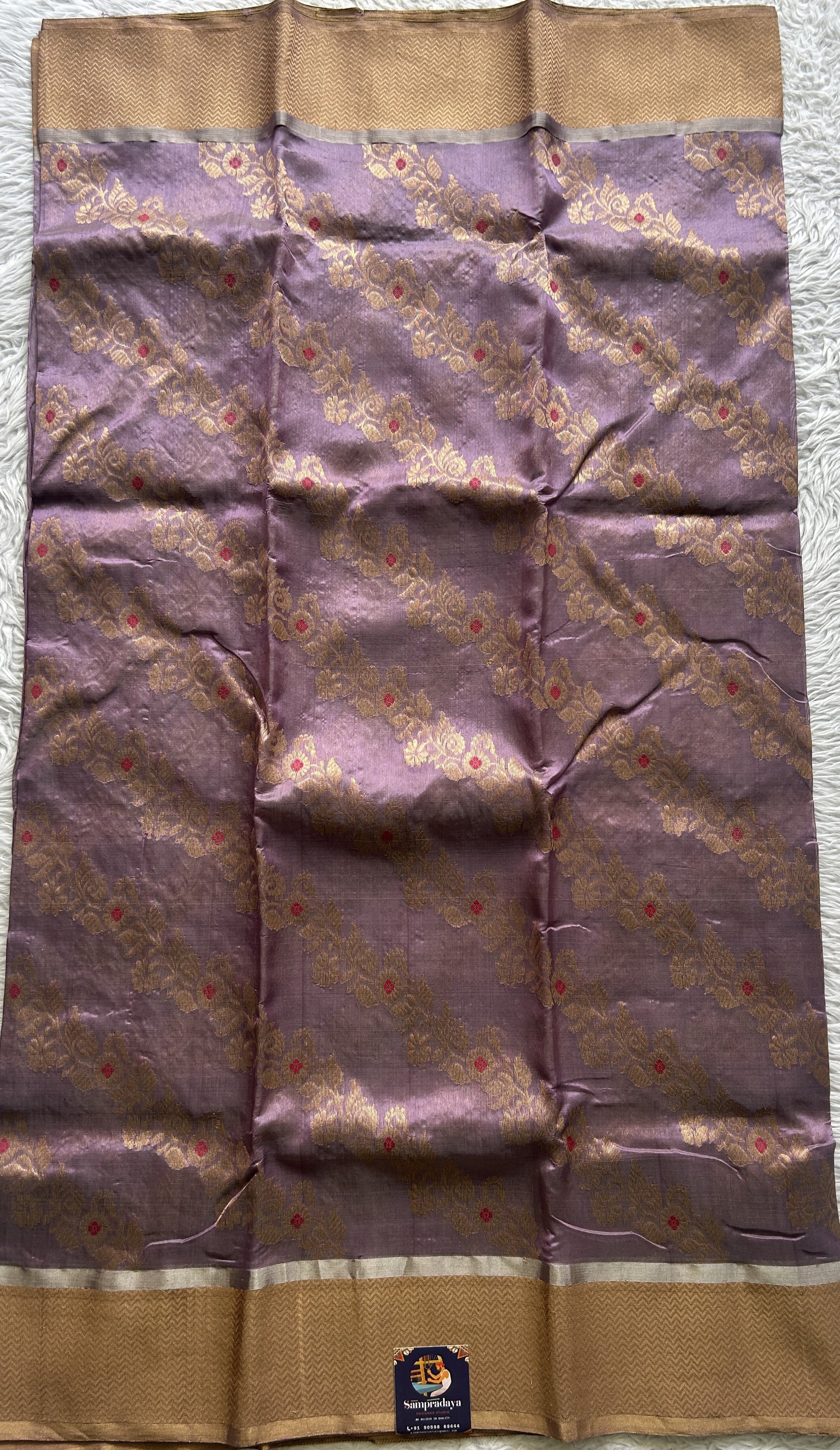 Chanderi Silk Saree Dark Lavender color complemented with a Zari border - Sampradaya Designer Studio