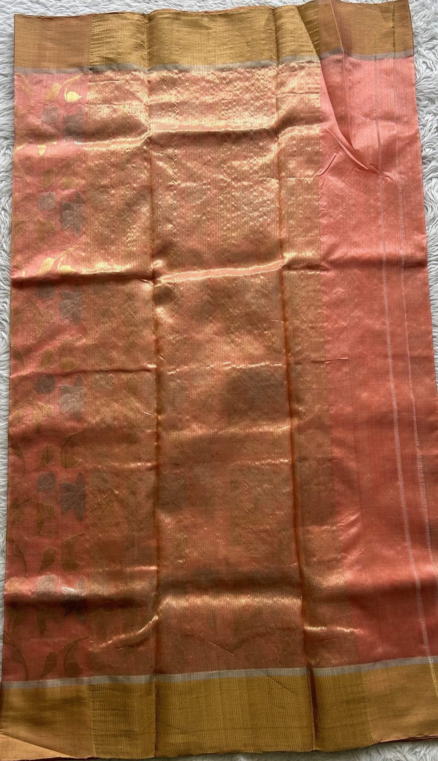 Chanderi Silk Saree Light Peach color complemented with a Zari border - Sampradaya Designer Studio