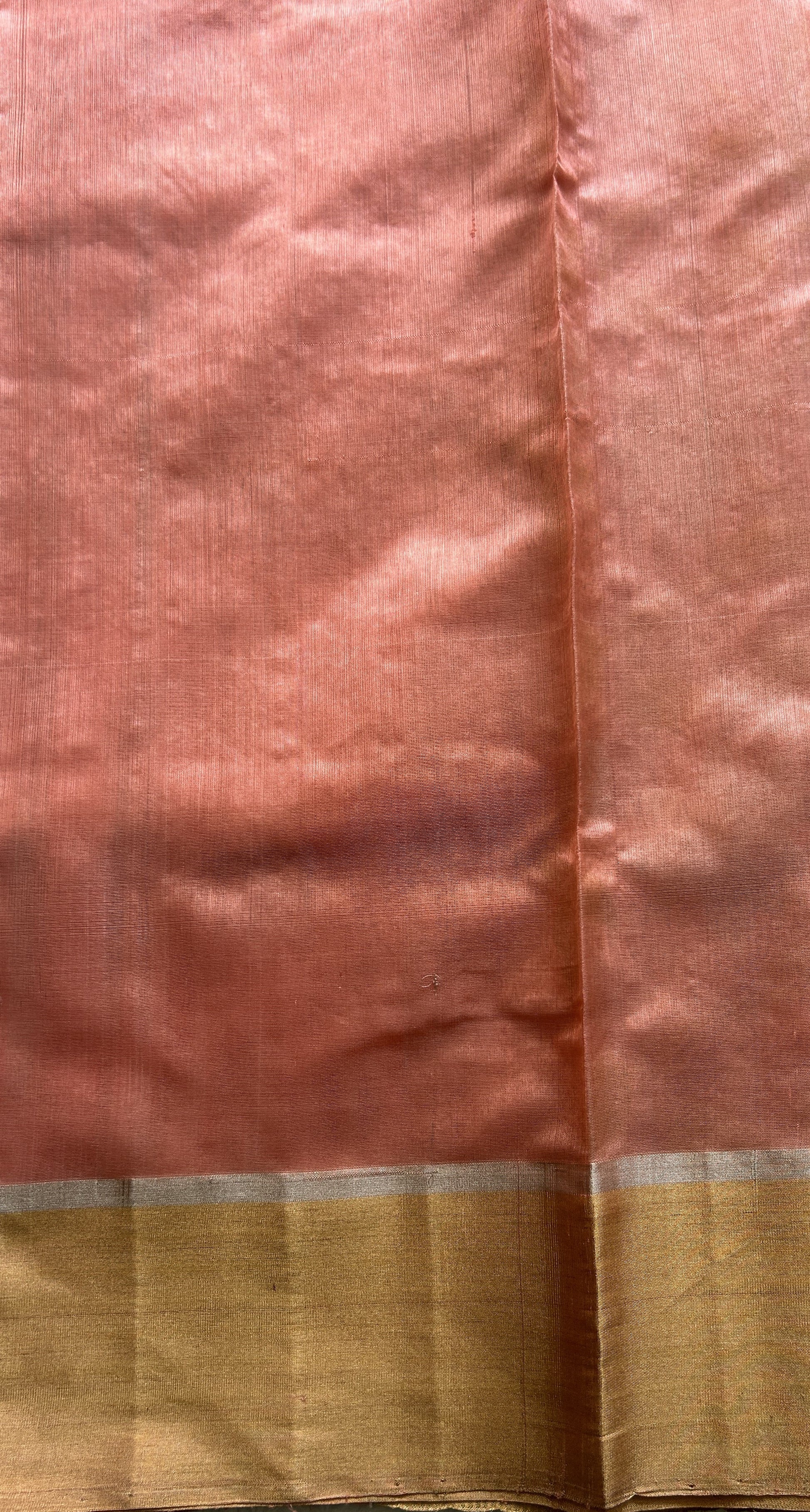 Chanderi Silk Saree Light Peach color complemented with a Zari border - Sampradaya Designer Studio