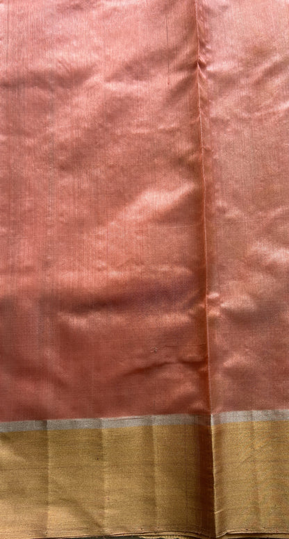 Chanderi Silk Saree Light Peach color complemented with a Zari border - Sampradaya Designer Studio