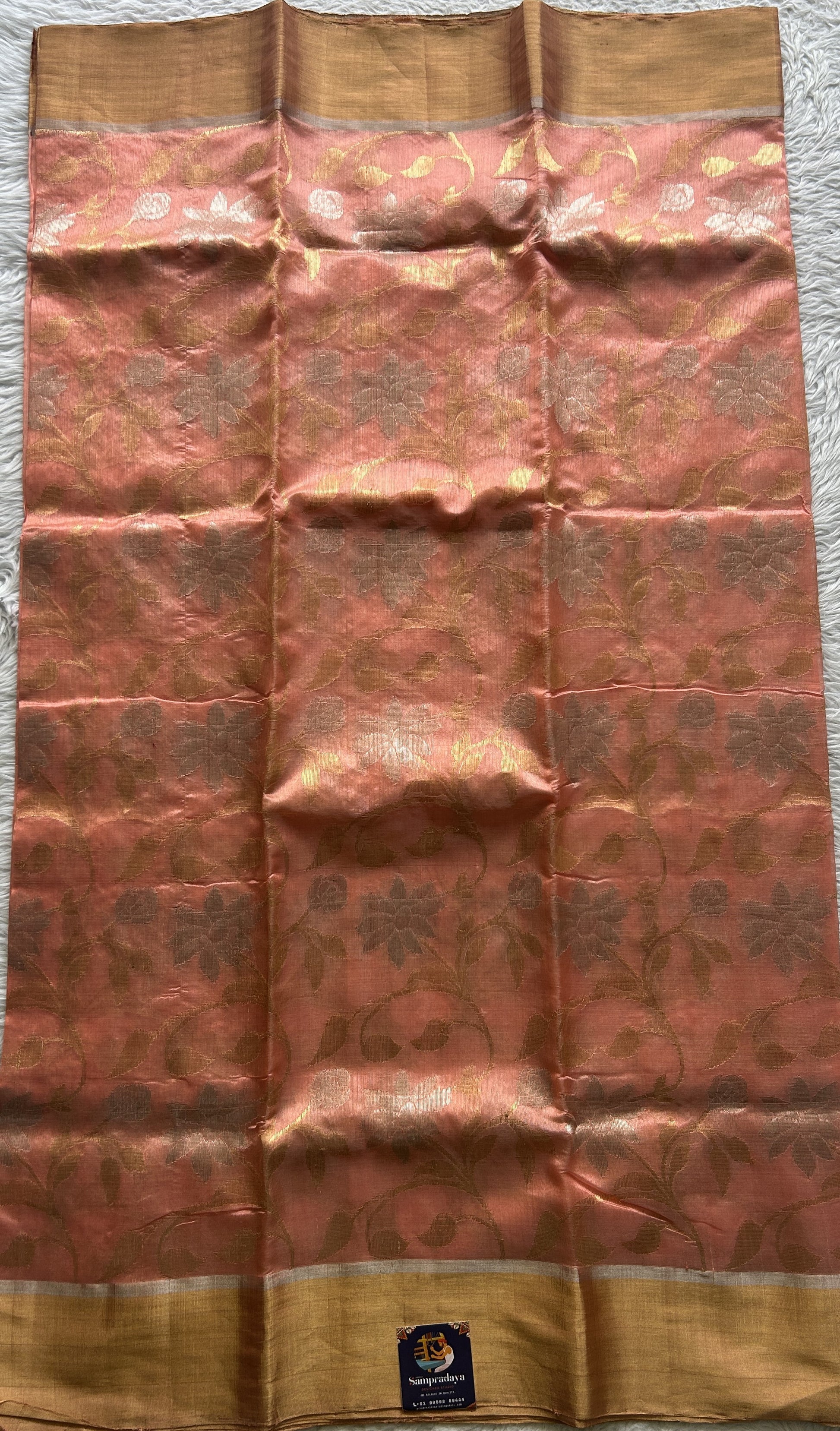 Chanderi Silk Saree Light Peach color complemented with a Zari border - Sampradaya Designer Studio
