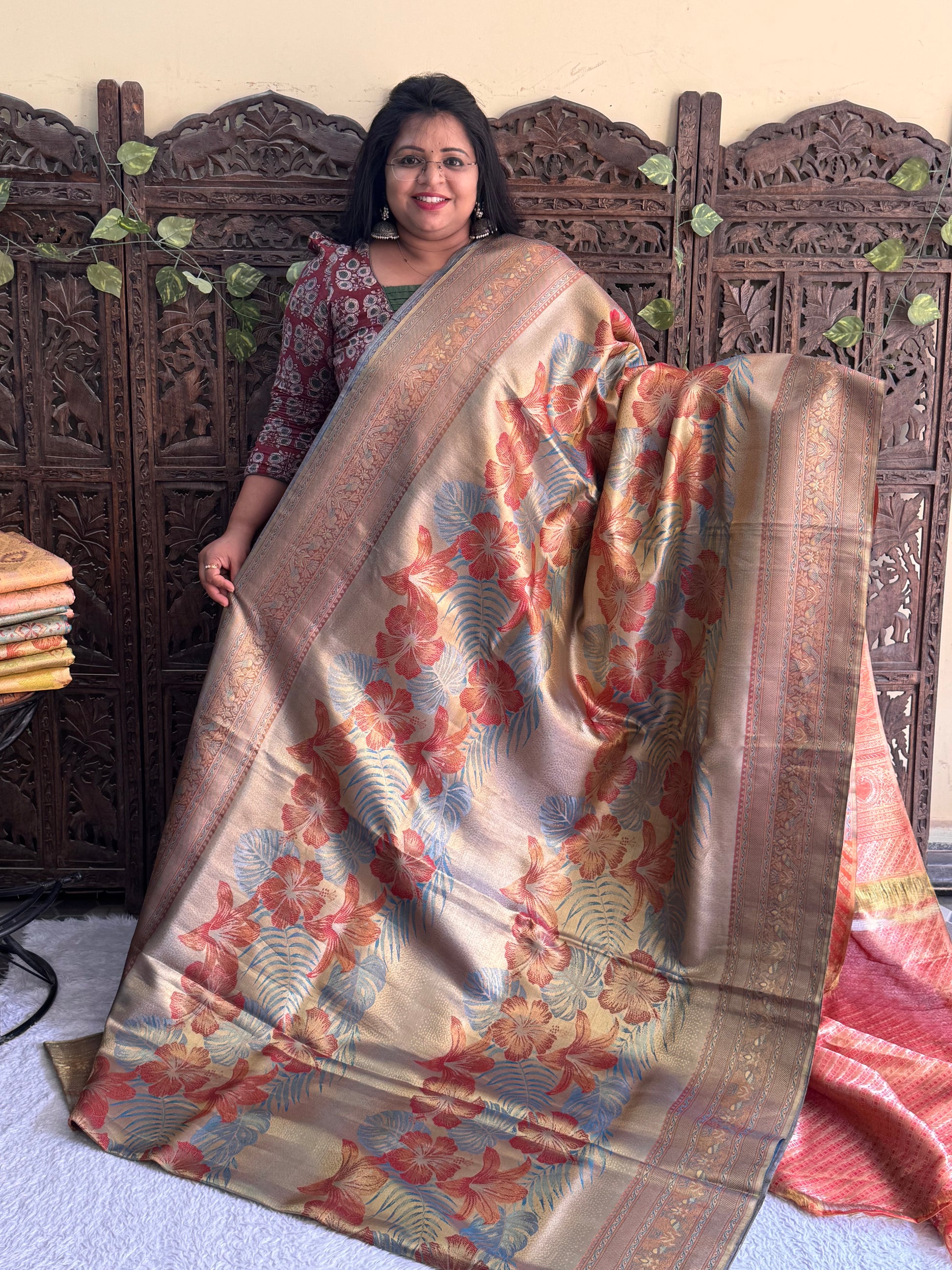 Gray Kanjivaram Bridal Silk Saree With Gold Zari Border  | Handloom | Silk Mark Certified - Sampradaya Designer Studio