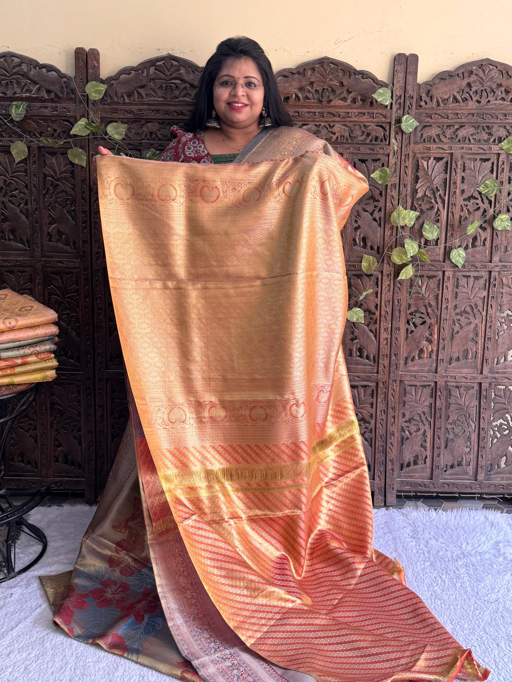 Gray Kanjivaram Bridal Silk Saree With Gold Zari Border  | Handloom | Silk Mark Certified - Sampradaya Designer Studio