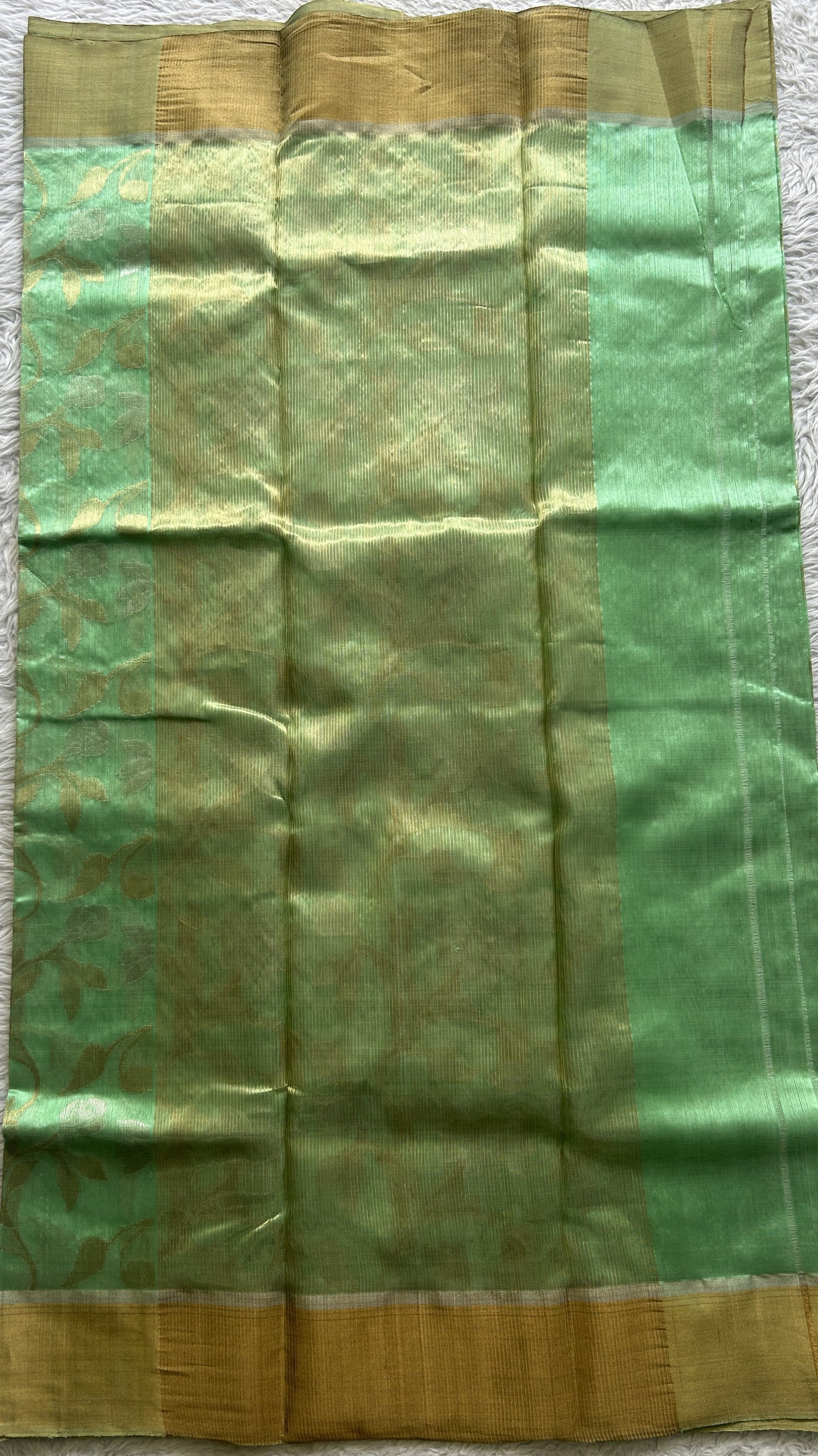 Chanderi Silk Saree Mint Green color complemented with a Zari border - Sampradaya Designer Studio