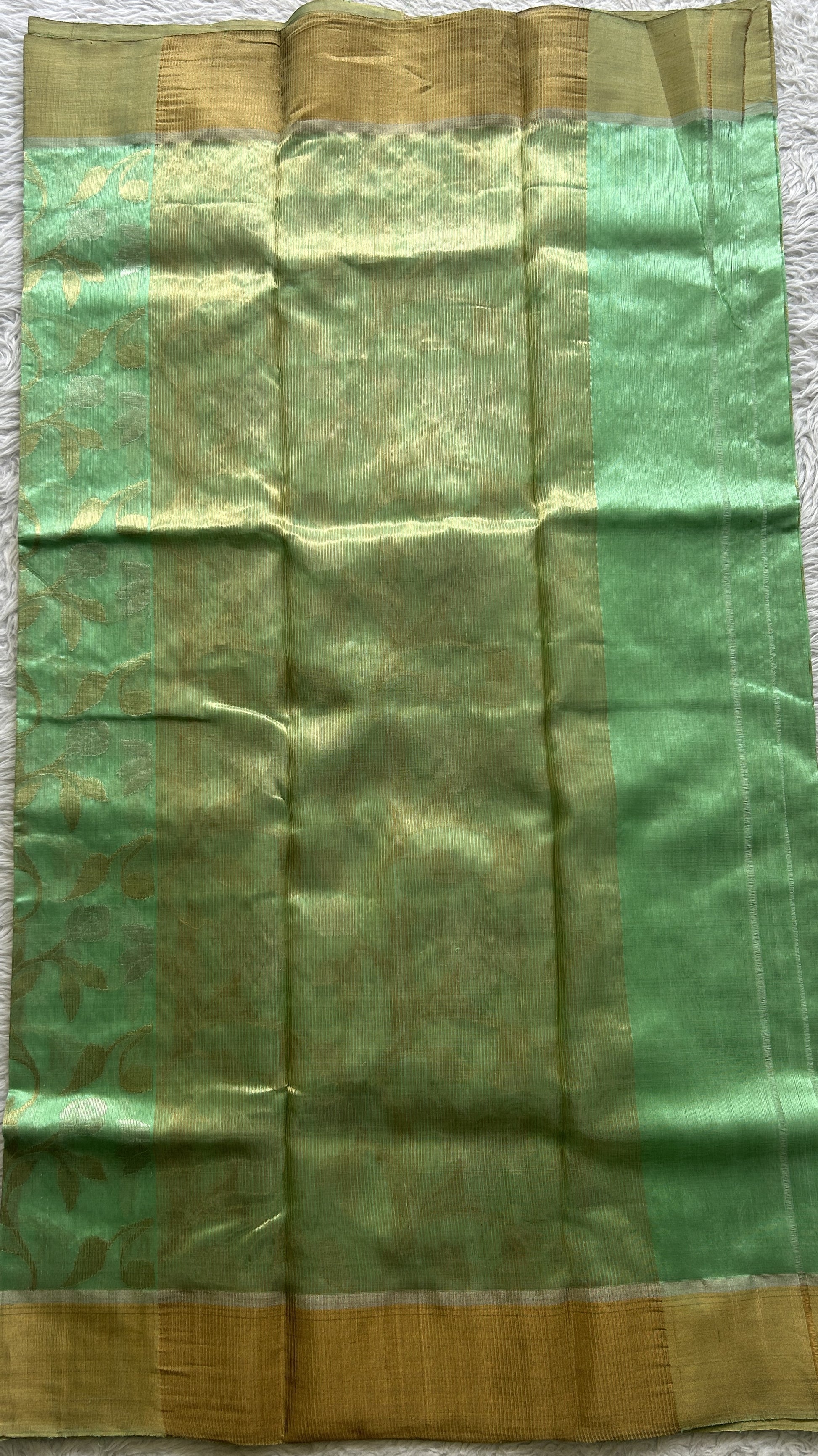 Chanderi Silk Saree Mint Green color complemented with a Zari border - Sampradaya Designer Studio