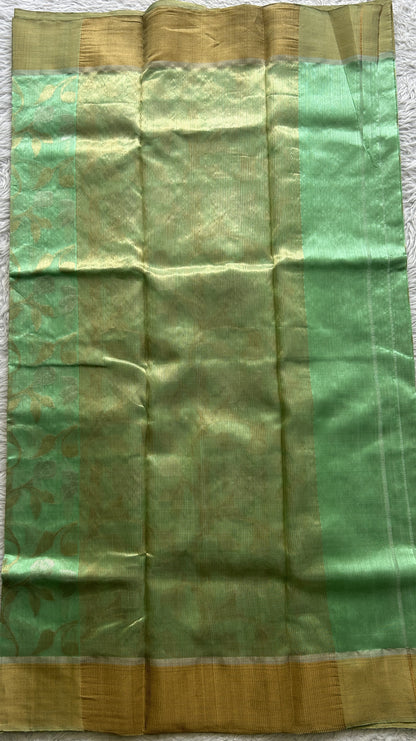Chanderi Silk Saree Mint Green color complemented with a Zari border - Sampradaya Designer Studio
