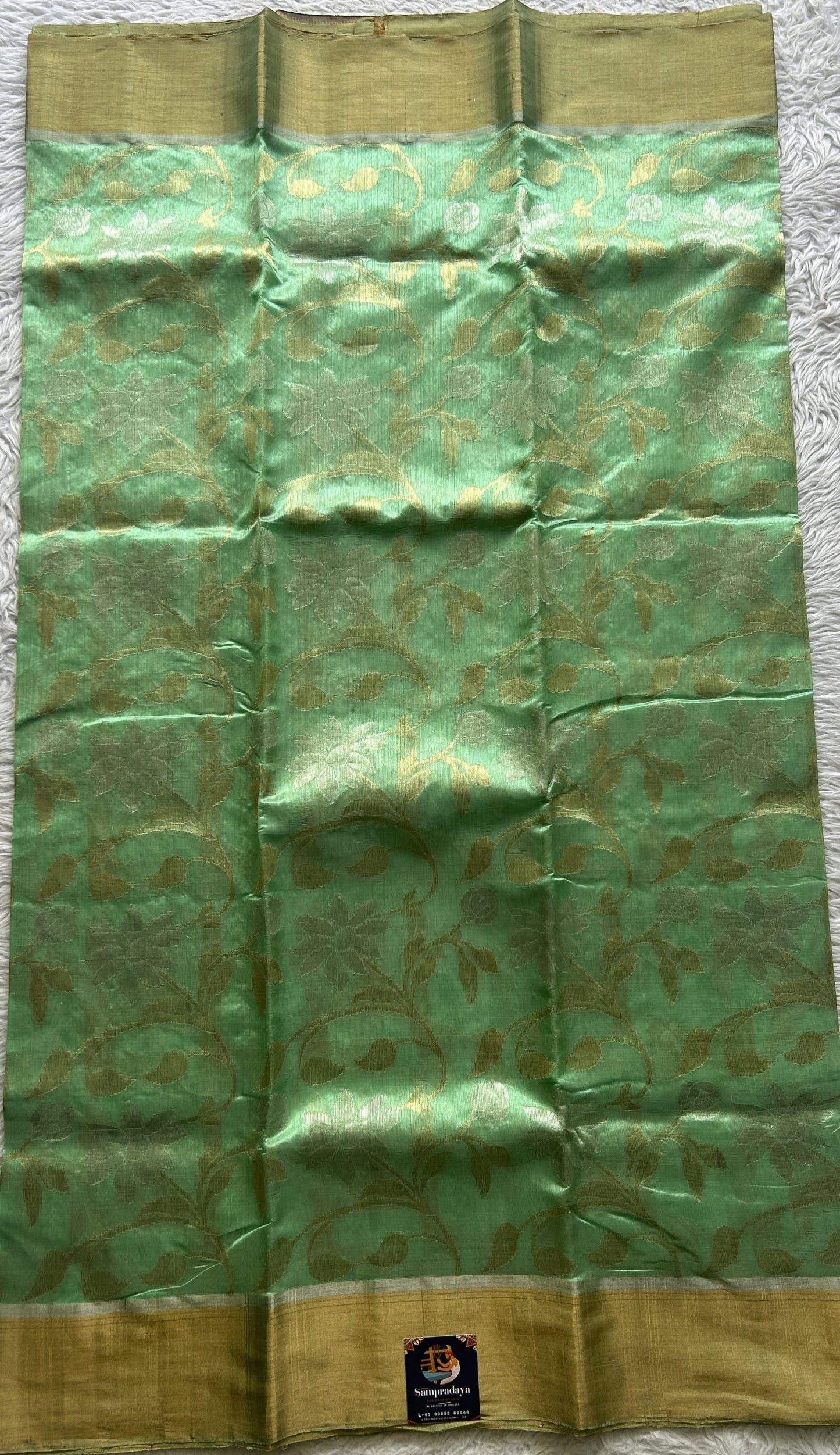 Chanderi Silk Saree Mint Green color complemented with a Zari border - Sampradaya Designer Studio