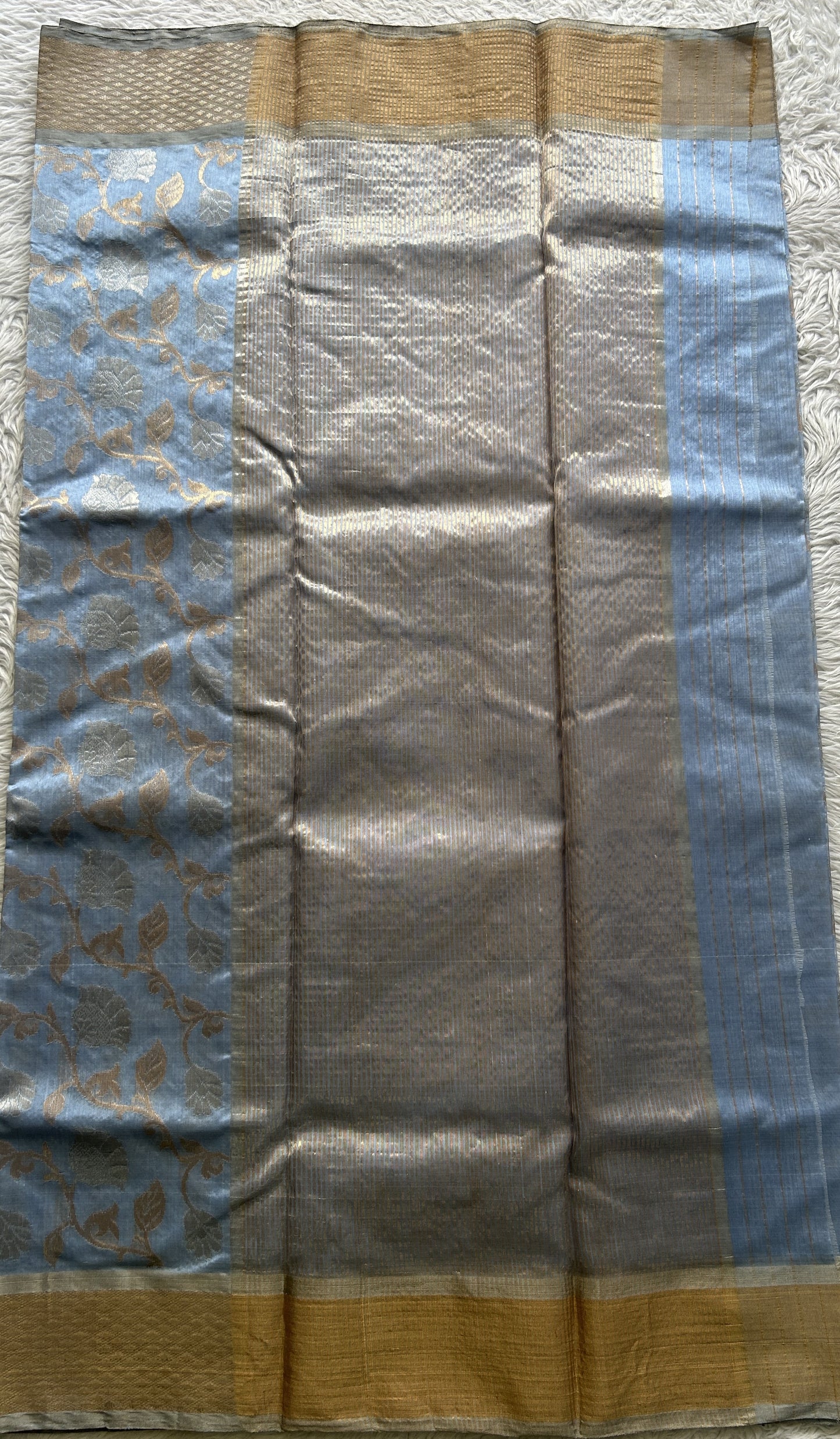 Chanderi Silk Saree Ice Blue color complemented with a Zari border - Sampradaya Designer Studio
