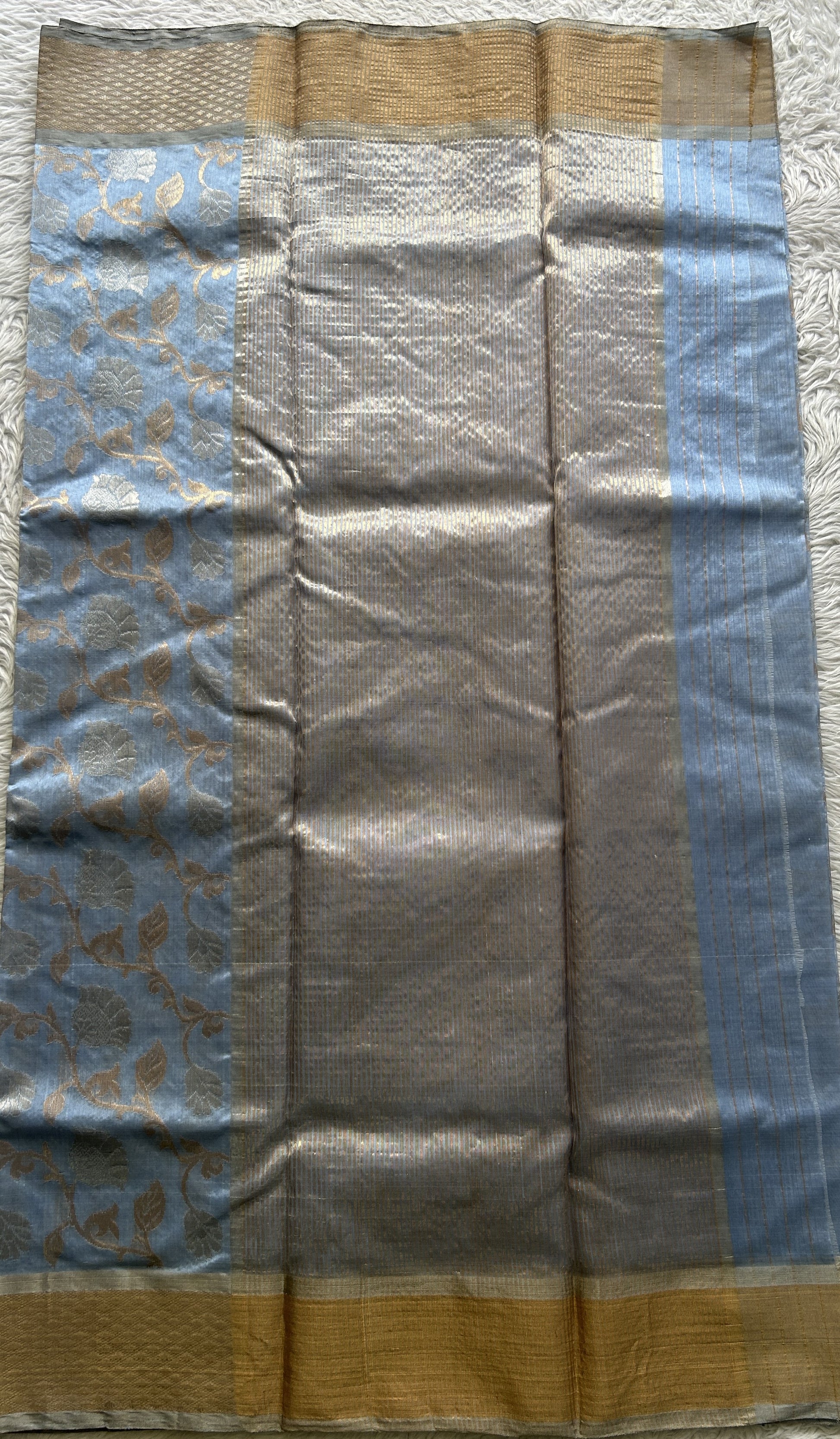 Chanderi Silk Saree Ice Blue color complemented with a Zari border - Sampradaya Designer Studio