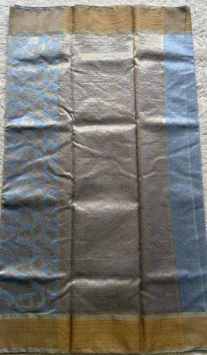 Chanderi Silk Saree Ice Blue color complemented with a Zari border - Sampradaya Designer Studio