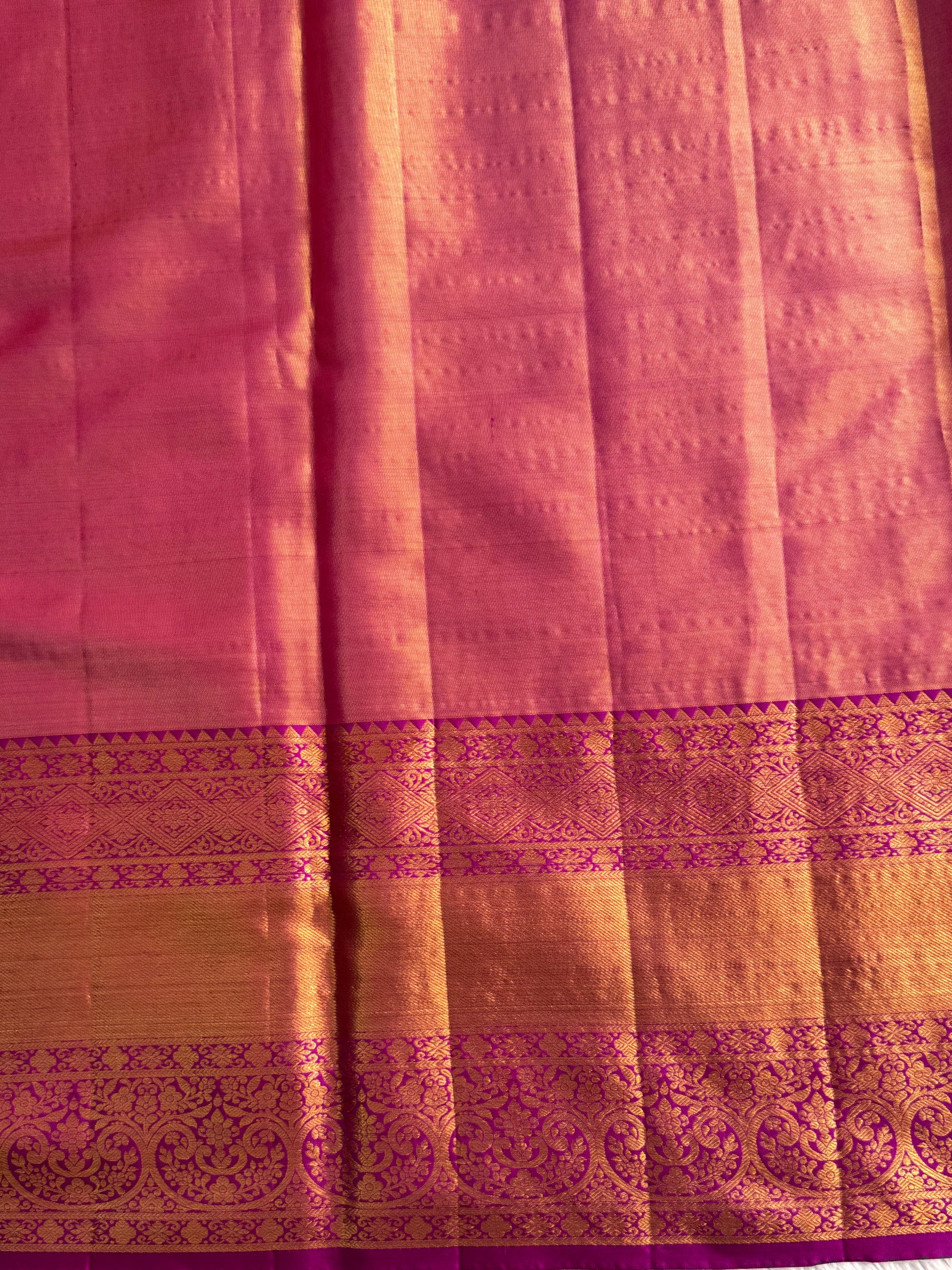 Peach Kanjivaram Bridal Silk Saree With Gold Zari Border  | Handloom | Silk Mark Certified. - Sampradaya Designer Studio
