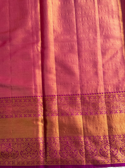 Peach Kanjivaram Bridal Silk Saree With Gold Zari Border  | Handloom | Silk Mark Certified. - Sampradaya Designer Studio
