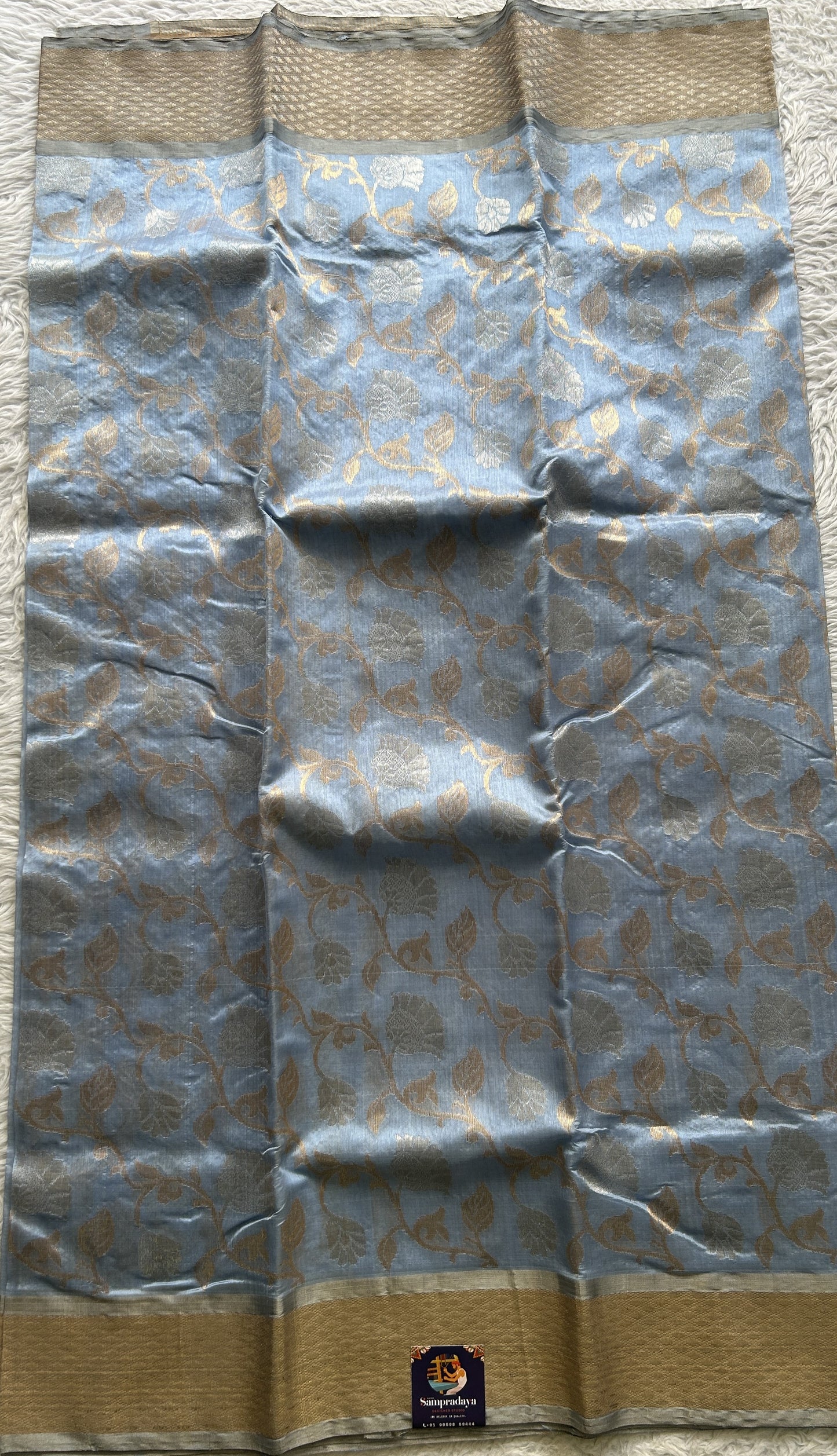 Chanderi Silk Saree Ice Blue color complemented with a Zari border - Sampradaya Designer Studio