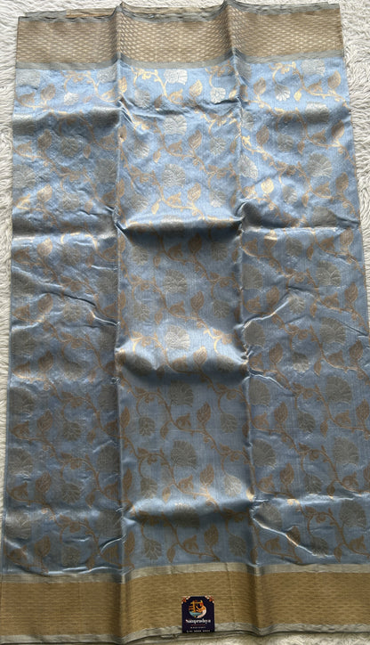 Chanderi Silk Saree Ice Blue color complemented with a Zari border - Sampradaya Designer Studio