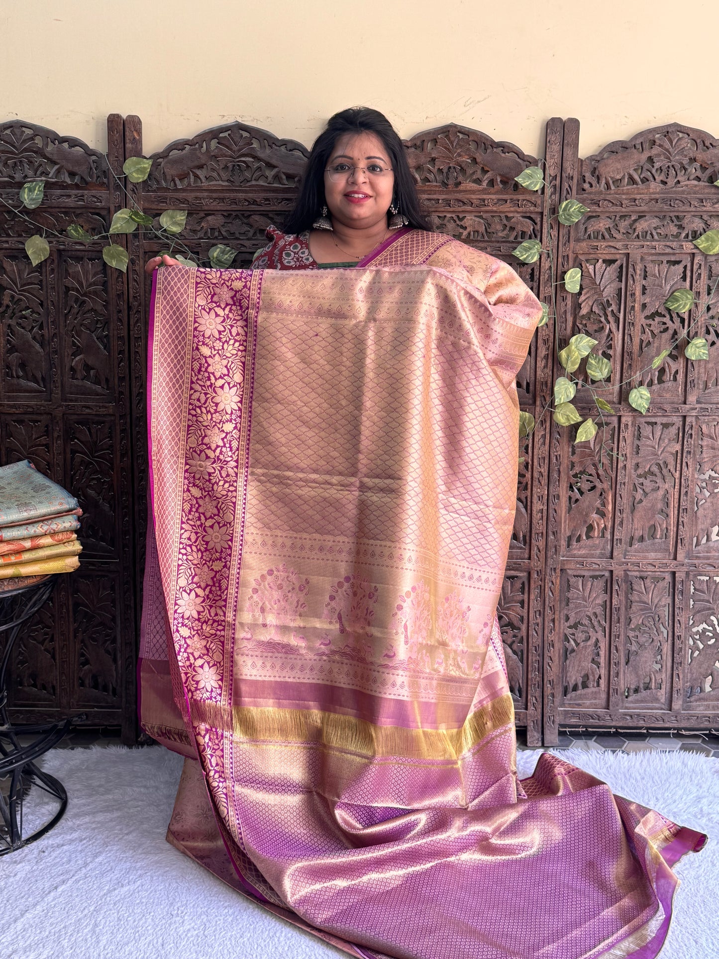 Baby Pink Kanjivaram Bridal Silk Saree With Gold Zari Border  | Handloom | Silk Mark Certified. - Sampradaya Designer Studio